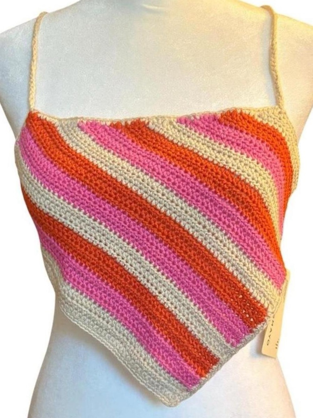 Peppermayo Crochet Halter Top in Pink, Orange & Cream size s/m new with tags